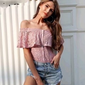 NWT Pink Lace Off the Shoulder Bodysuit